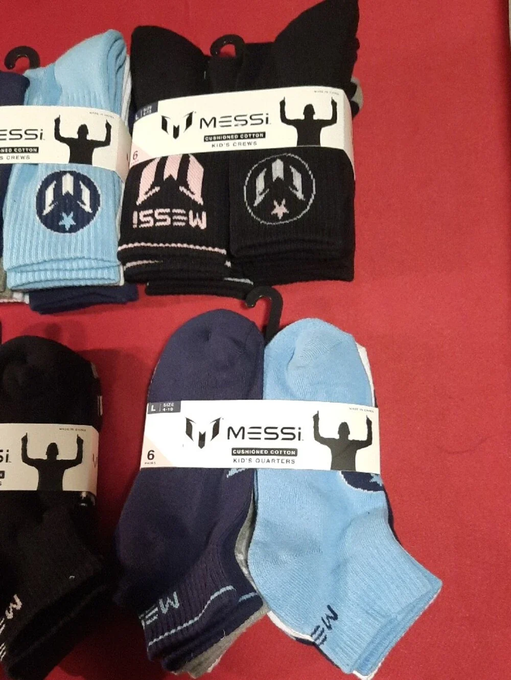 MESSI Kids Cushioned Socks 4 Packs Of 6 Pairs- 24 Pair Black, Navy, Light Blue